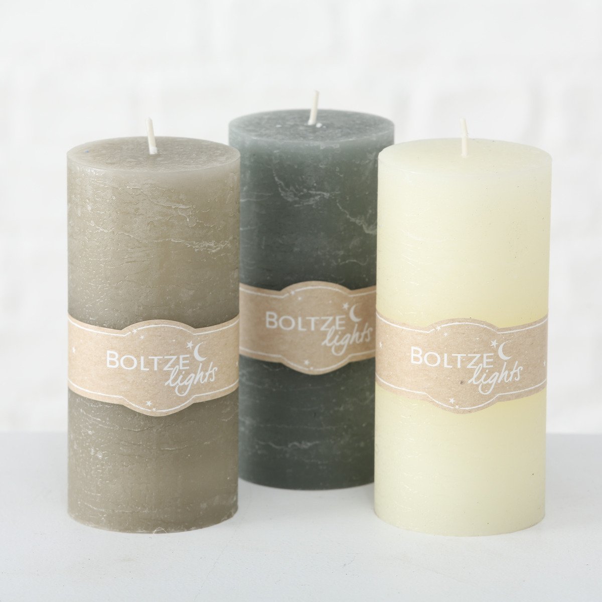 Boltze Stumpenkerze Rosi - Beige, Grau, Weiß
